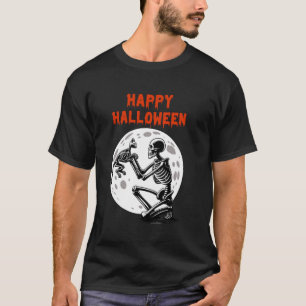 T-shirt Joyeux Halloween Chat Squelette Pleine Lune Mignon