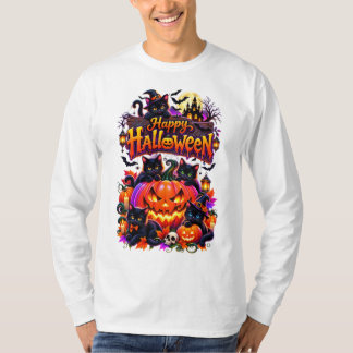 T-shirt Joyeux Halloween – Chats noirs effrayants et citro