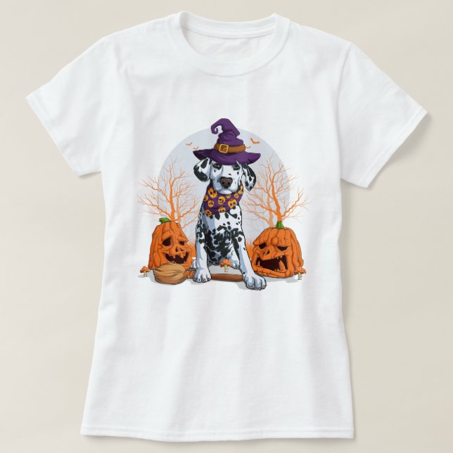 T-shirt Joyeux Halloween | Chien chiot sorcier dalmate (Design devant)