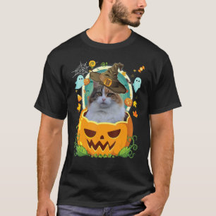 T-shirt Joyeux Halloween Citrouille Chat Manx Sorcière Cha