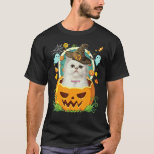T-shirt Joyeux Halloween Citrouille Chat Persan Sorcière C