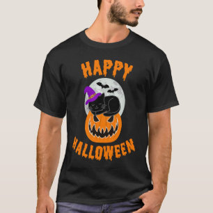 T-shirt Joyeux Halloween Citrouille Épouvantable Chat Noir