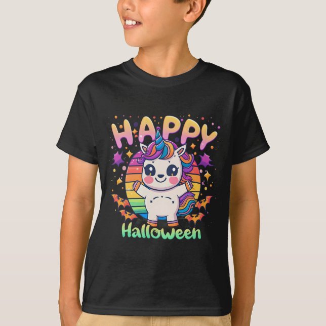 T-shirt Joyeux Halloween Cute Unicorn Kawaii (Devant)