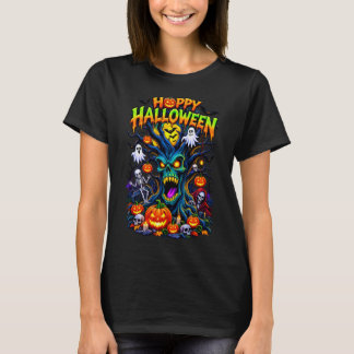 T-shirt Joyeux Halloween Dessin d'Arbre Hanté Épouvantable