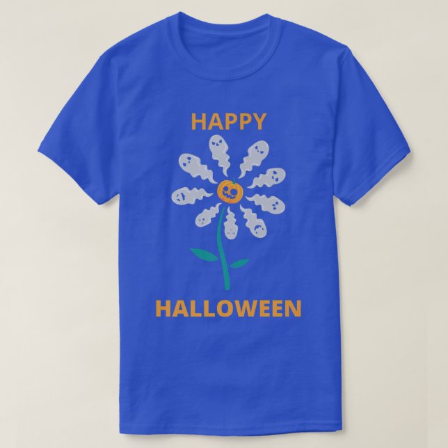 T-shirt Joyeux Halloween Flower Ghosts jacko'lantern (Design devant)
