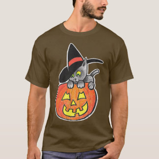 T-shirt Joyeux Halloween Jack O'Lantern Black Kitty Cat Wi