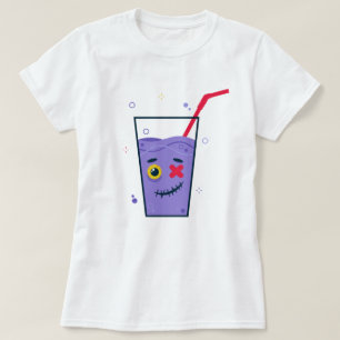 T-shirt Joyeux Halloween   Paille et boisson violette Zomb