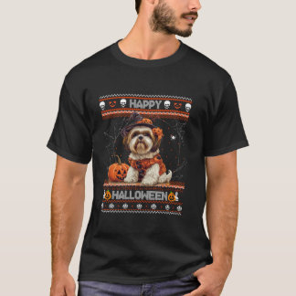 T-shirt Joyeux Halloween Ugly Shih Tzu Howl o ween Citroui