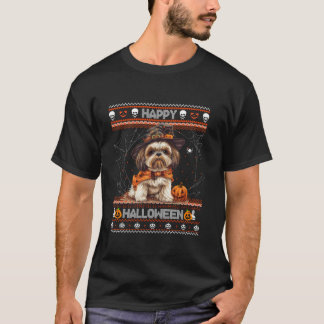T-shirt Joyeux Halloween Ugly Shih Tzu Howl o ween Citroui