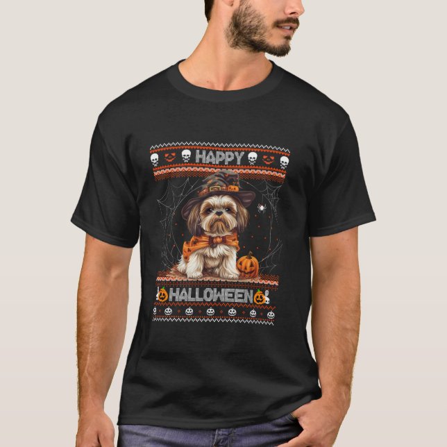 T-shirt Joyeux Halloween Ugly Shih Tzu Howl o ween Citroui (Devant)