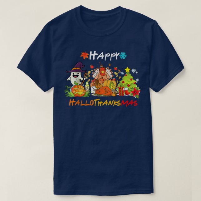 T-shirt Joyeux HallowThanksMas Noël Halloween (Design devant)