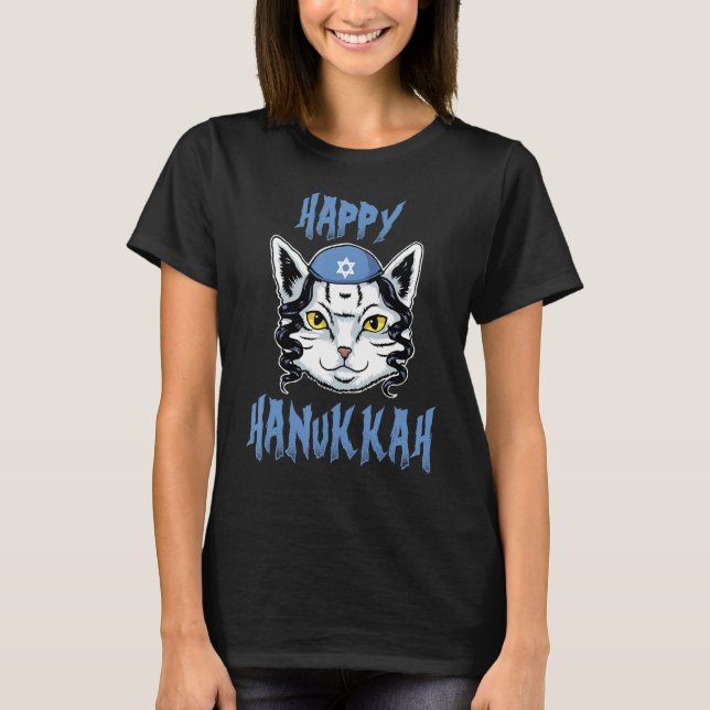 T-shirt Joyeux Hanoukka Chat Oy Vey Hanukcat Menorah (Devant)