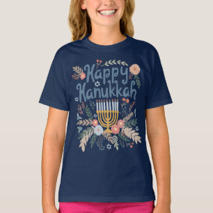 T-shirt Joyeux Hanoukka FLorals Art dessiné à la main