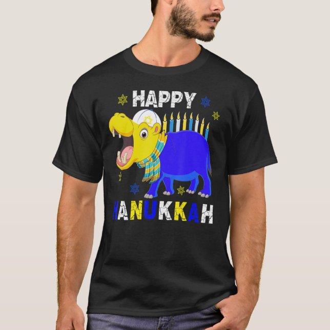 T-shirt Joyeux Hanoukka Menorah Hippo portant un Casquette (Devant)