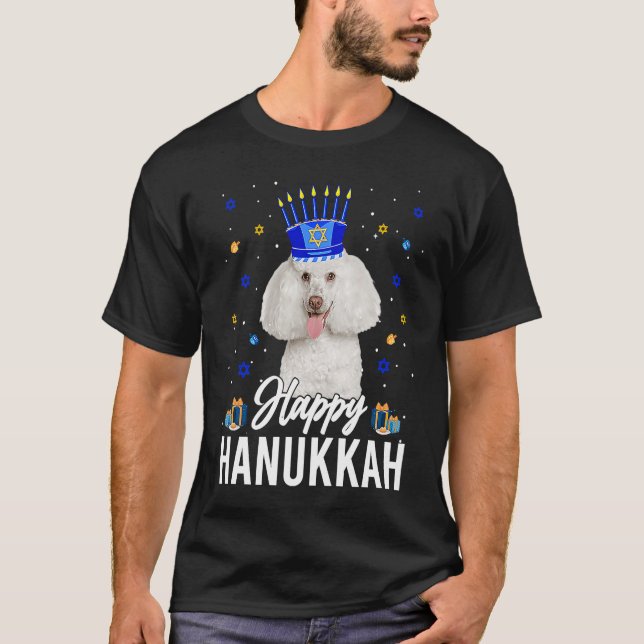 T-shirt Joyeux Hanoukka Poodle Menorah Casquette juif Hano (Devant)