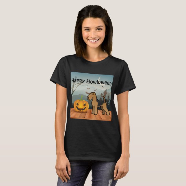 T-shirt Joyeux Howloween Airedale Terrier (Devant entier)