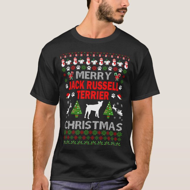 T-shirt Joyeux Jack Russell Terrier Chien Noël laid (Devant)
