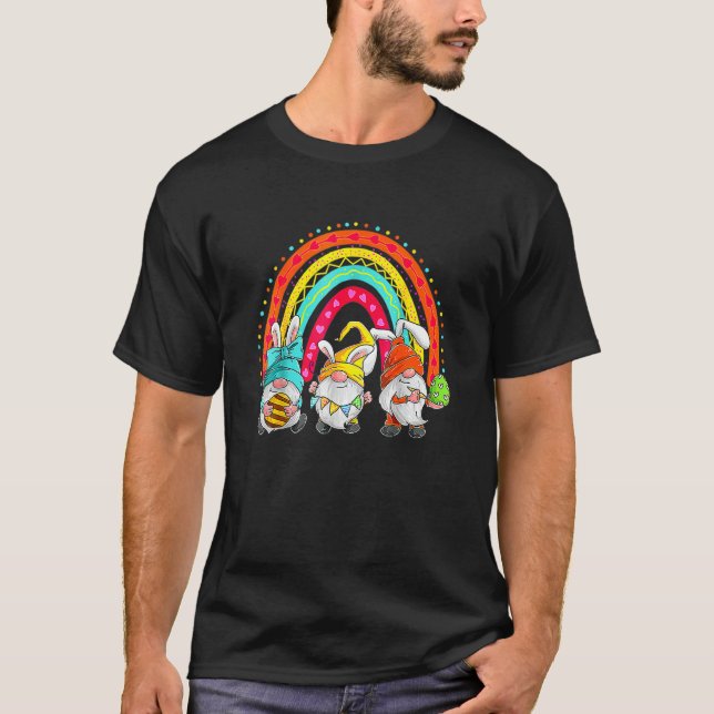 T-shirt Joyeux Jour de Pâques Gnome Bunny Rainbow Funny Fa (Devant)