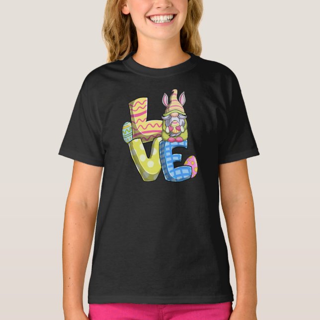 T-shirt Joyeux Jour de Pâques Gnomes mignonnes Aimer Lapin (Devant)