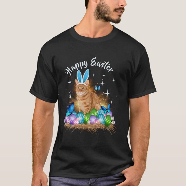 T-shirt Joyeux Jour de Pâques Lapin Chat Oeufs Panier Homm (Devant)