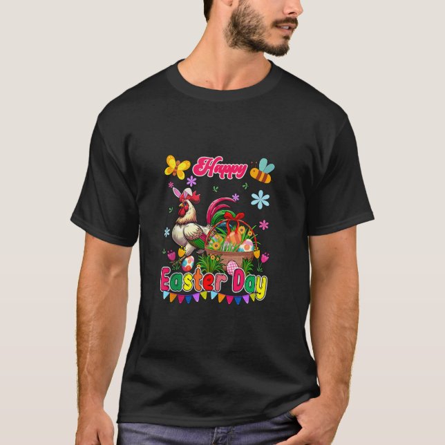 T-shirt Joyeux Jour de Pâques Poulet Bow Cravate Chocolat  (Devant)
