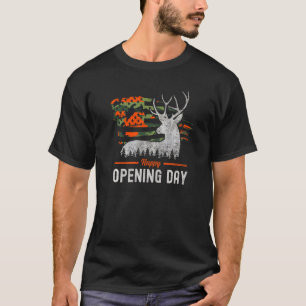 T-shirt Joyeux Jour d'ouverture Whitetail Camo American Fl