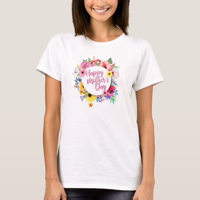T-shirt Joyeux Joyeux Fête des Mères Floral | Cercle supér (Devant)
