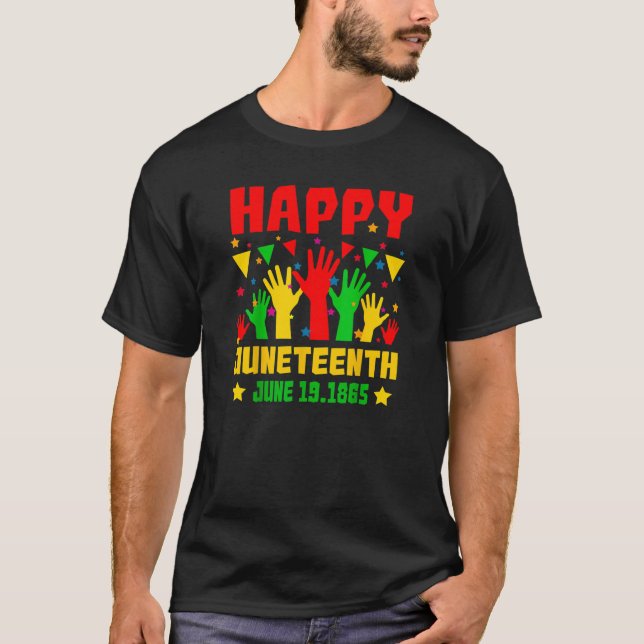 T-shirt Joyeux Junetdix Black Red Green Mains Jaunes (Devant)