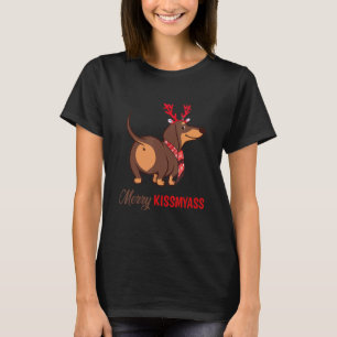 T-shirt Joyeux Kissmyass Dachshund Reindeer Chien de Noël