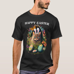 T-shirt Joyeux Lapin de Pâques Chat Œufs Panier Hommes Fem