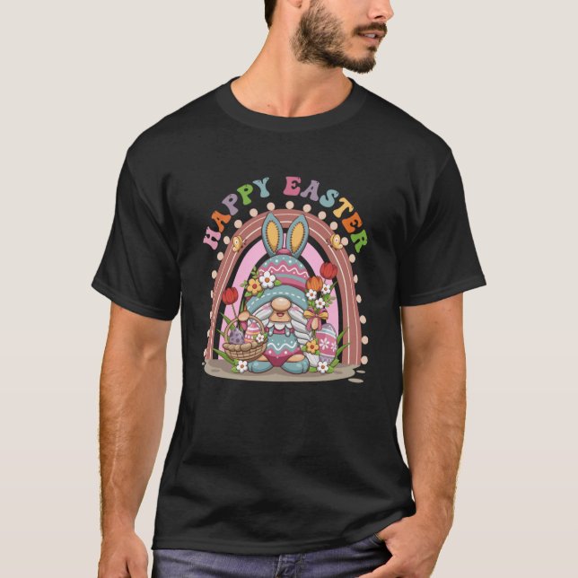T-shirt Joyeux lapin de Pâques Rainbow Gnome Easter Egg Hu (Devant)