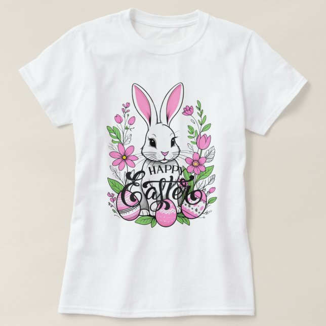 T-shirt Joyeux lapin de Pâques (rose foncé) (Design devant)