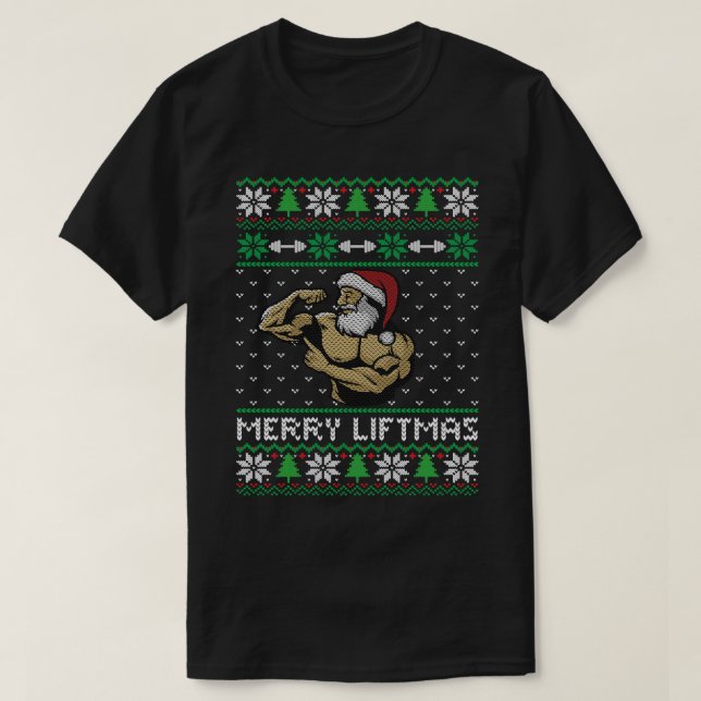 T-shirt Joyeux Liftmas Père Noël Bodybuilder Fitness Ugly  (Design devant)
