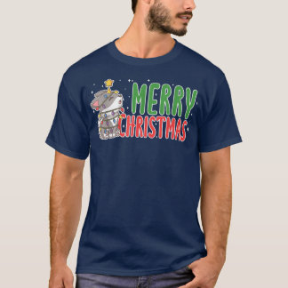 T-shirt Joyeux Loup Gris De Noël Avec Lumière De Noël