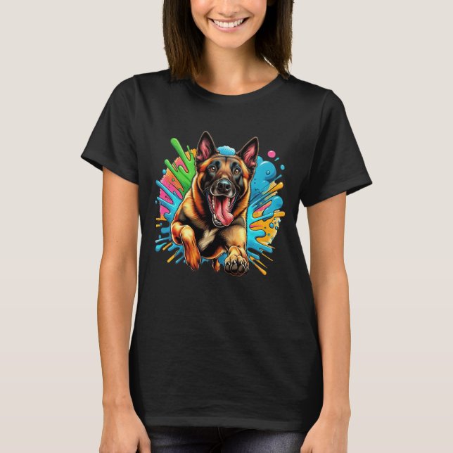 T-shirt Joyeux Malinois belge en éclat de couleur (Devant)