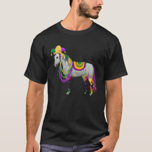T-shirt Joyeux Mardi Gras Cheval mignon portant des perles
