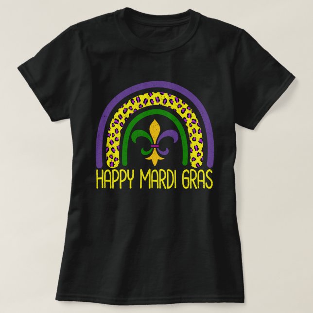 T-shirt Joyeux Mardi Gras Cute Leopard Arc-en-ciel (Design devant)