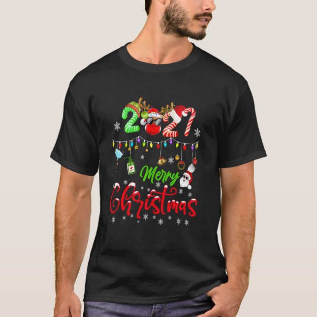 T-shirt Joyeux Noël 2021 Elf Père Noël Reindeer En Masque  (Devant)