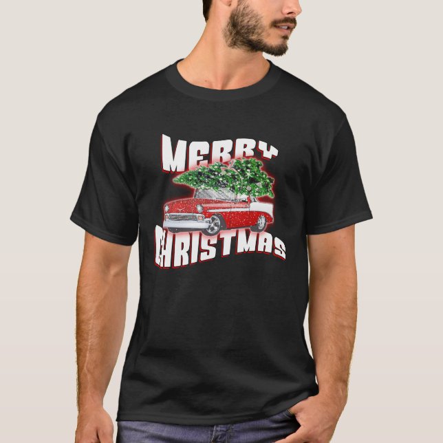 T-shirt Joyeux Noël 50's classique voiture Noël (Devant)