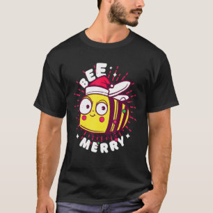 T-shirt Joyeux Noël Abeille Lumières de abeille à miel Cha