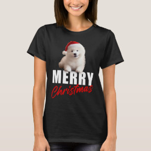 T-shirt Joyeux Noël Adorable chiot Samoyède avec chapeau d