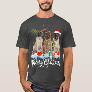 T-shirt Joyeux Noël anglais Mastiff Père Noël Light Reinde