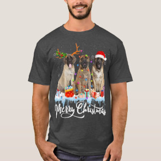 T-shirt Joyeux Noël anglais Mastiff Père Noël Light Reinde