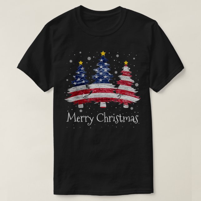T-shirt Joyeux Noël Arbre American Flag Famille Christma (Design devant)