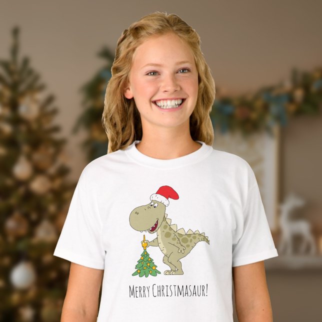 T-shirt Joyeux Noël Arbre mignonne Dinosaure Santa Hat (Créateur téléchargé)