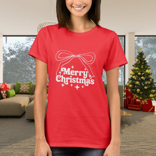 T-shirt Joyeux Noël arc rouge dessiné à la main rétro