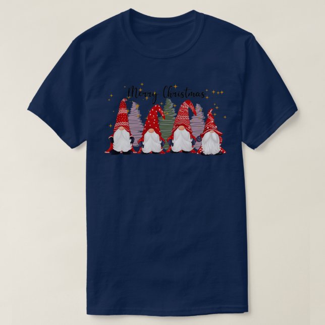 T-shirt Joyeux Noël avec quatre mignonnes Gnomes (Design devant)