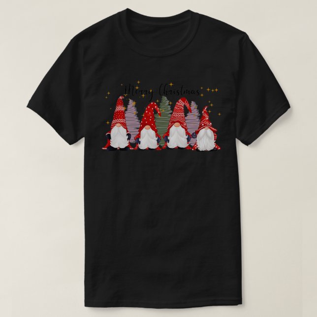 T-shirt Joyeux Noël avec quatre mignons Gnomes Classic TSh (Design devant)
