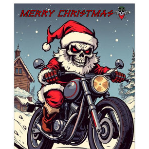 T-shirt Joyeux Noël Biker Skeleton Père Noël