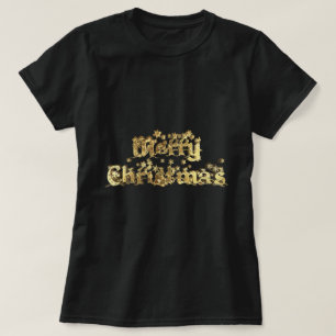 T-shirt Joyeux Noël Black and Gold Stars Typographie